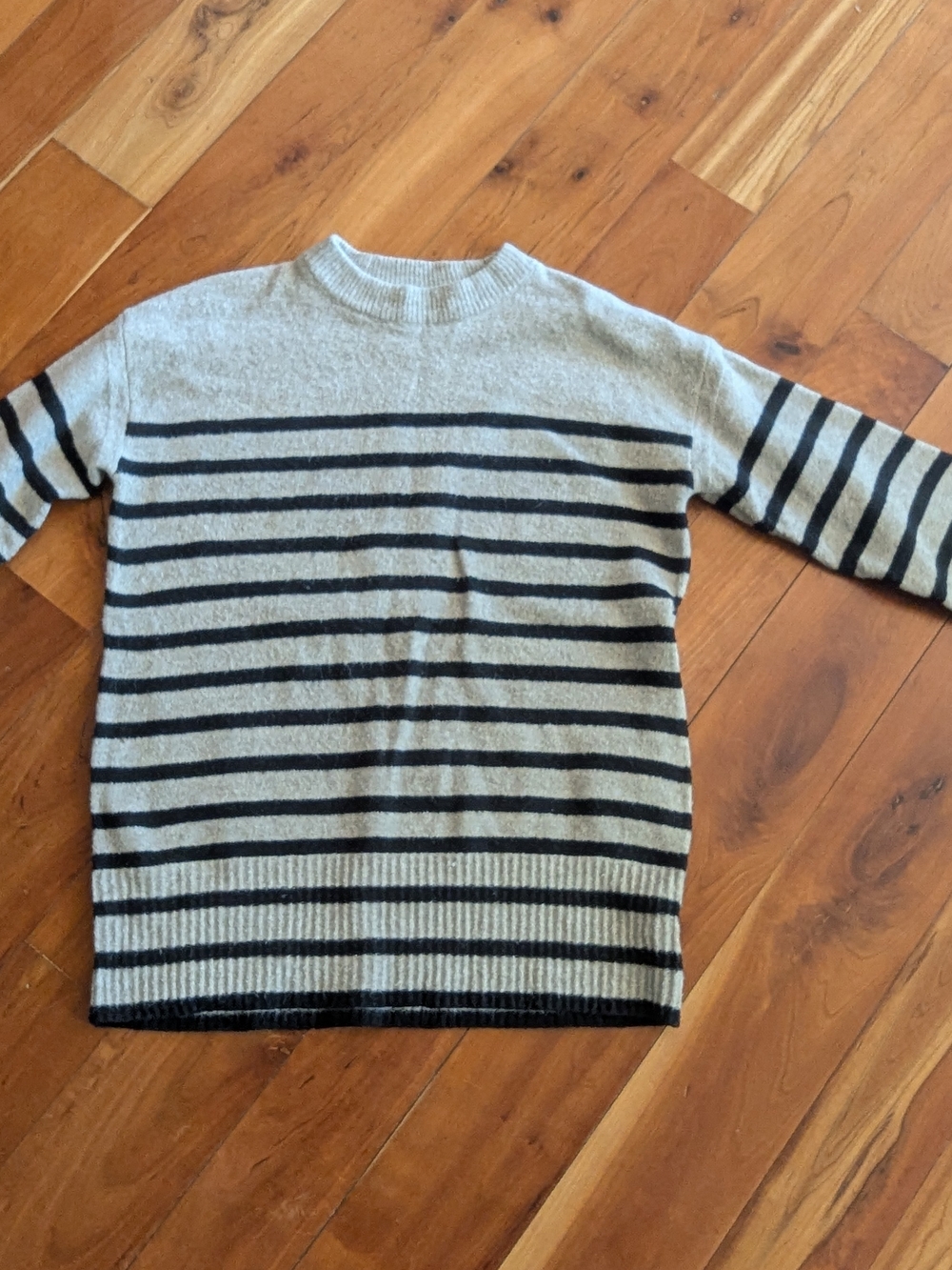 a new day Gray and Black Striped Crewneck Sweater